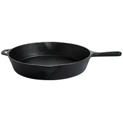 Gusspfanne mit Stiel Grillpfanne Gusseisen Feuerpfanne D: 39cm Servierpfanne