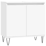 vidaXL Badezimmerschrank, Waschbeckenunterschrank mit viel Stauraum, Badschrank mit Eisenbeinen, Bad Unterschrank Waschbeckenschrank Badmöbel, Weiß Holzwerkstoff