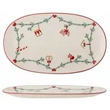 Bloomingville Yule Servierplatte Oval mit Tannengirlande in der Farbe Natur Steingut, 38,5x23 cm, 82062321