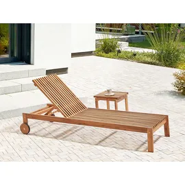 Beliani Gartenliege Heller Holzfarbton 196x65x91