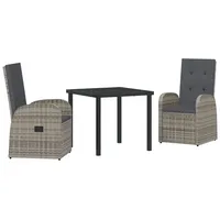 VidaXL 3-teiliges Garten-Ess-Set mit Kissen - Graues Poly-Rattan