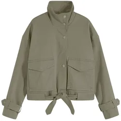 bonprix Weite Twill-Jacke mit aufgesetzten Taschen, grün, 36, mit Baumwolle