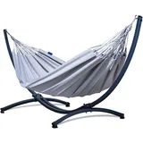 Potenza Outdoor Hängematte mit Gestell für 2 Personen I Merida- Baumwolle Doppelhängematte XXL 220x160, 220kg I Hängemattengestell 220kg, wetterfest (Grau, Basic Gestell Graphit)