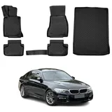 Omac Fußmatten & Kofferraumwanne Set kompatibel mit BMW 5er G30 2017-2024 Gummi TPE Schwarz 5X