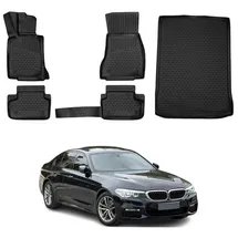 Omac Fußmatten & Kofferraumwanne Set kompatibel mit BMW 5er G30 2017-2024 Gummi TPE Schwarz 5X