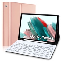 Samsung Galaxy Tab A8 Hülle mit Tastatur, QWERTZ Deutsches Layout Bluetooth Tastatur mit Stifthalter für Samsung Galaxy Tab A8 10,5'' 2021 SM-X200/ X205/ X207 (Roségold) (Stift nicht enthalten)