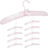 Relaxdays Kleiderbügel Satin, 10er Pack, weich gepolstert, 360° drehbarer Haken, dekorative Schleife, 38 cm breit, rosa,