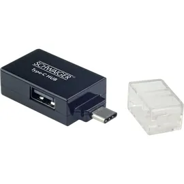Schwaiger CAU314 533 USB C Hub Adapter USB 2.0 und USB 3.0 auf USB 3.1 C USB-Anschluss geeignet für USB Stick MacBook Samsung Galaxy HighSpeed 48 Mbit/s mit Abdeckkappe schwarz