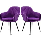 Esszimmerstühle aus Samt, 2er-Set, gepolsterter Akzent-Beistellstuhl für die Küche, Wohnzimmer-Empfangsstühle, Vanity-Stuhl mit abnehmbarem Kissen (Color : Purple)