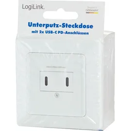 Logilink PA0332 - Unterputz Steckdose mit 2X USB-C (25W/15W), PD (PowerDelivery 3.0), Schutzklasse IP20