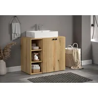 WELLTIME Waschtisch »Amrum Waschbeckenunterschrank und Waschbecken«, Waschbeckenunterschrank mit Rillenoptik