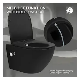 luxebath Wand-WC mit WC-Sitz Schwarz matt Nano