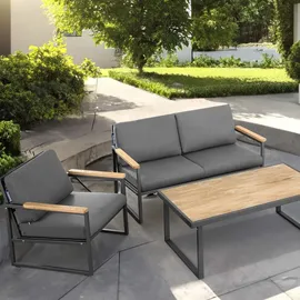 Konsimo Konsimo® Gartensessel, Anthrazit, Grau, Metall, Textil, Holz, 70x65x60 cm, Hergestellt in Europa, Loungemöbel, Lounge-Sessel
