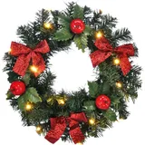 bonsport Weihnachtskranz für Tür beleuchtet - Türkranz mit LED Beleuchtung - Tannenkranz Türdeko Weihnachten 28 cm