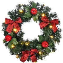 bonsport Weihnachtskranz für Tür beleuchtet - Türkranz mit LED Beleuchtung - Tannenkranz Türdeko Weihnachten 28 cm