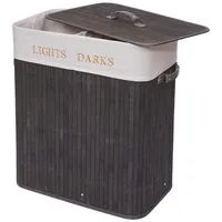 Mendler Wäschekorb HWC-C21, Laundry Wäschebox Wäschesammler Wäschebehälter, Bambus 2 Fächer 63x55x34cm 100l ~ dunkelgrau