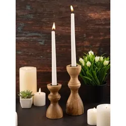 Amagohome Kerzenständer 2er Set Stabkerzen Kerzenhalter H20/13x6cm rund Kerzenleuchter Mangoholz