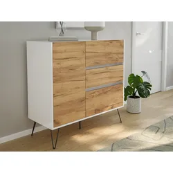 Sideboard Kommode Altan 100cm Greifraum 3 SoftClose 1 Tür Weiß/Eiche Front