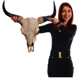 Deko Schädel 64cm, Polyresin Stier Bulle Longhorn Kopf Trophäe, In-/Outdoor ~ natur