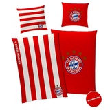 FC Bayern München Bettwäsche | Baumwolle | Gestreift | 135x200 cm | Rot-Weiß