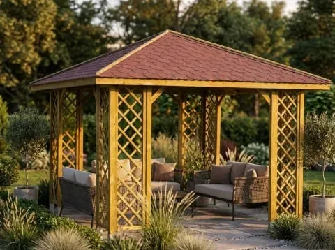 Pavillon Ania 349x349cm Bausatz Fichte kdi grün mit Holzdach