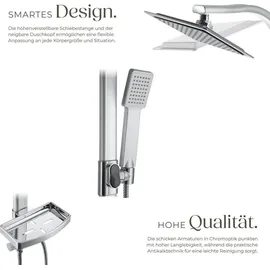 Tectake tectake® Aluminium Regenduschsystem, Chrom-Optik, zusätzliche Handbrause, Antikalktechnik