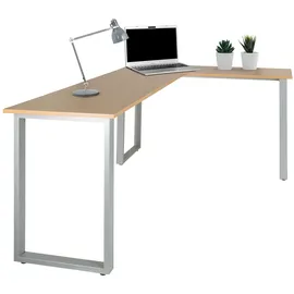 HJH Office Schreibtisch Workspace Basic I Buche Nachbildung/silber