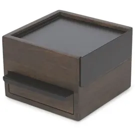 Umbra Tesora Schmuckbox, Halsketten- und Ohrringhalter, Accessoire-Organizer mit zwei stapelbaren Holzfächern und Metalldeckel, Walnuss/Schwarz