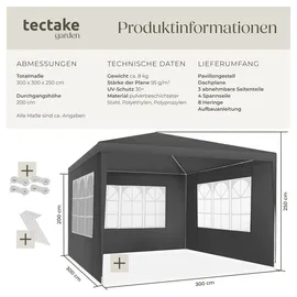 Tectake tectake® Pavillon, 3 x 3 m, im Stecksystem, mit UV-Schutz, wasserdicht,