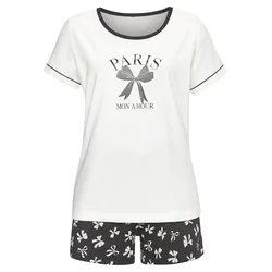 Shorty VIVANCE DREAMS, Damen, Gr. 48/50, beige (ecru, gemustert), Single Jersey, Obermaterial: 100% Baumwolle. Unterteil: 100% Baumwolle, gemustert, Basic, Basic kurz, Rundhals, Kurzarm, Homewear-Sets, Mit süßem Schleifenmuster