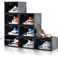 Amllas 8 Stück Schuhboxen aus schwarzem Kunststoff, stapelbar, großer Schuh-Organizer mit Deckel, Sneaker-Aufbewahrung, passend für Herren/Damen (34x26.9x21.1 cm)