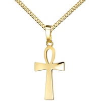 JEVELION Kreuzkette ägyptisches Kreuz 585 Gold - Made in Germany (Goldkreuz, für Damen und Herren), Mit Kette vergoldet- Länge wählbar 36 - 70 cm oder ohne Kette.