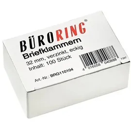 Büroring Briefklammern, 32 mm, 100 Stück in einer praktischen Schachtel.