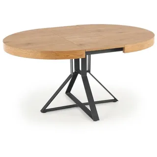 designimpex Esstisch Design Tisch rund HA-300 Eiche Gold - Schwarz matt ausziehbar beige|schwarz