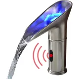 Gotrays - Automatischer LED-Wasserhahn, dc, berührungslos, Kalt- und Heiß-Infrarot-Spülbecken, Wasserfall-Sensor-Wasserhahn, 3 Farben, die durch