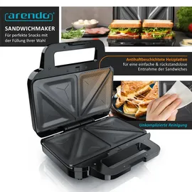 Arendo Sandwichmaker, 900 W, Antihaft, Cool Touch, BPA frei
