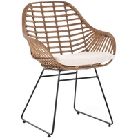 Krines Home Esszimmersessel Rattan Retro Sessel mit Armlehne 50er Korbsessel Retro-Stil Korbstuhl Esszimmer Armlehnstuhl (Sessel nach Auswahl ohne oder mit Polster), Eisen Gestell braun