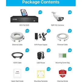 ZOSI 5MP PoE Überwachungskamera Set Weiß