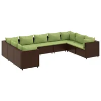 vidaXL 9-tlg. Garten-Lounge-Set mit Kissen Braun Poly Rattan