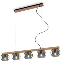 Briloner 5-flammige Pendelleuchte 5xE14 60 cm Rauchglas/Schwarz-Holz