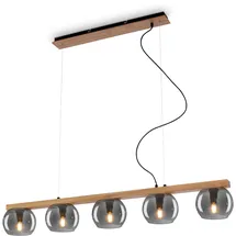 Briloner 5-flammige Pendelleuchte 5xE14 60 cm Rauchglas/Schwarz-Holz