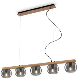 Briloner 5-flammige Pendelleuchte 5xE14 60 cm Rauchglas/Schwarz-Holz