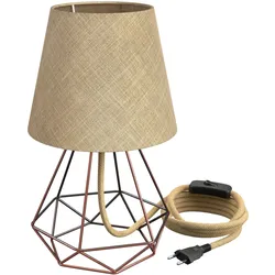 ledscom.de Tischleuchte LEKA, Schalter, Hanf, Lampenschirm natur, Gestell Diamantform, bronze