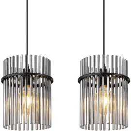 GLOBO Hängelampe Wohnzimmerleuchte Pendellampe Esszimmerleuchte Deckenleuchte, Metall schwarz Glasstäbe rauchfarben, 3 Flammig E27, L 80 cm