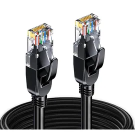 Elfcam Elfcam® - 25 Meter Ethernet Kabel Cat 7 Rund, LAN Kabel mit Vergoldetem RJ45 Stecker, Netzwerkkabel 100% Kupfer Starres Verlegekabel, SFTP, 28 AWG, Schwarz, 25m