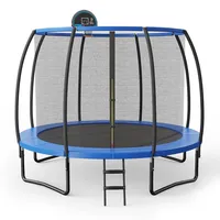 KOMFOTTEU Ø 305 cm Trampolin, Kindertrampolin mit Basketballkörbe & Leiter, rundes Gartentrampolin mit Sicherheitsnetz & Randabdeckung für Kinder & Erwachsene, Blau + Schwarz