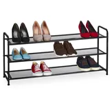 Relaxdays Schuhregal, 12 Paar Schuhe, HxBxT: 48 x 100 x 25,5 cm, Metall Schuhablage, schmal, 3 Ablagen, Flur, schwarz