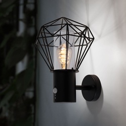 Außenbeleuchtung Wandleuchte Wandlampe Außen mit Bewegungsmelder Gartenlampe Bewegungsmelder, schwarz Diamant Gitter, 1x E27, HxLxB 34x22,5x27,5cm