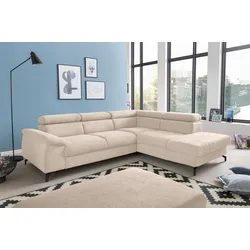Polstergarnitur COTTA "Komaris L-Form", beige, B:249cm, Sitzmöbel-Sets, Set bestehend aus: Ecksofa mit Kopfteilverstellung & Hocker