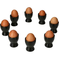 8x Nero Eierbecher schwarz Steingut für 8 Personen Frühstück Brunch Buffet